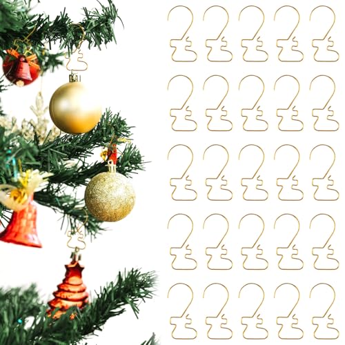 Christmas Ornament Hooks Set - Style C, Gold Metal Wire Hangers, 100 Pack