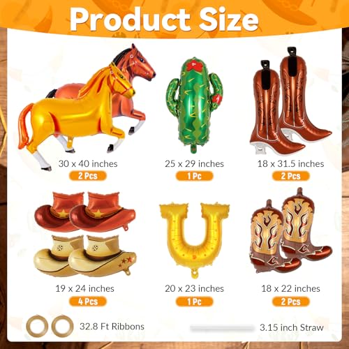 12-Piece Western Cowboy Foil Balloon Kit for Rodeo Birthday Party Decor