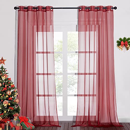 NICETOWN Sheer Voile Curtains Panels for Living Room & Bedroom - 54x96 Inches, Haute Red, 1 Pair