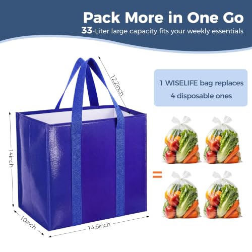 WISELIFE Reusable Grocery Bags - 33L Foldable & Waterproof Shopping Totes