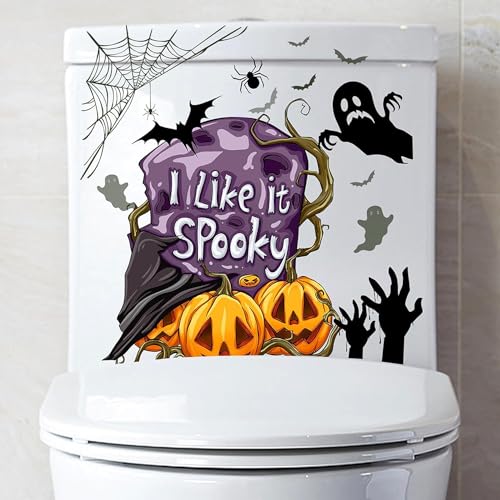 Pumpkin Ghost & Green Leaf Bathroom Wall Stickers - Removable