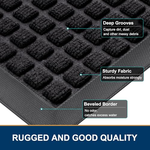 Smiry Natural Rubber Front Door Mat - Non-Slip Low-Profile Entrance Mat, Black