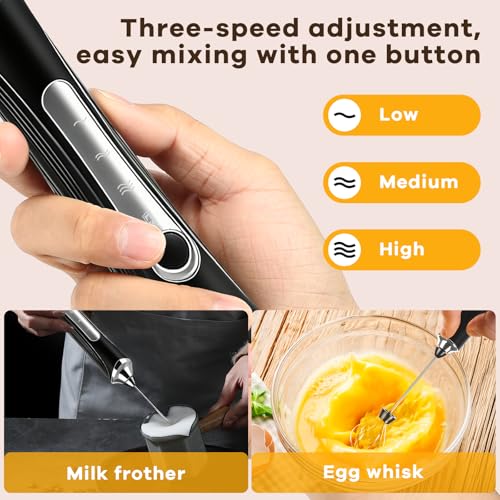 Gcdaxour Handheld Milk Frother - Rechargeable 3-Speed Electric Foam Maker