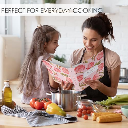 Meolsia Recipe Binder Kit, 7.9x9.4in 3-Ring Cookbook with 60 Sleeves & Cards