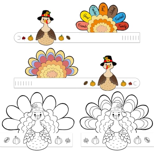 Thanksgiving Coloring Turkey Crowns - 12PCS Paper Headbands for Kids