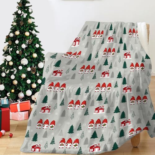 JOOCAR Christmas Throw Blanket 40x50 Inch - Soft Flannel Gnome & Snowflakes