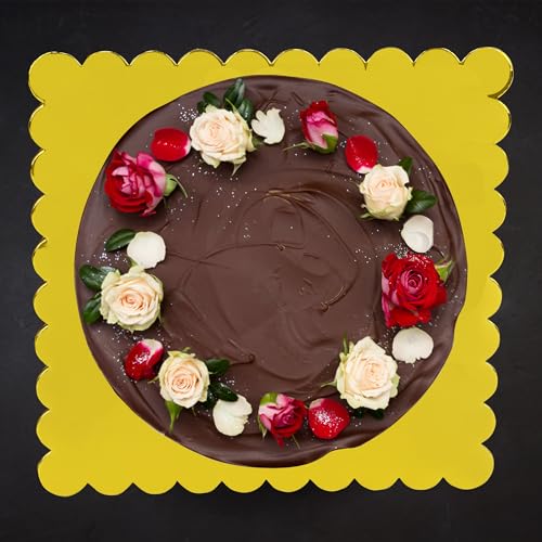 Dulinkas 8 Inch Square Gold Cake Boards with Scalloped Edge - 10 Pack
