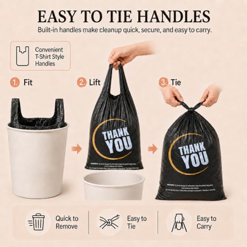 YoYoRain Black 4-Gallon Trash Bags with Handles - 100 Pack, 11x21 Inch Small Garbage Bags for Kitchen Bathroom Office