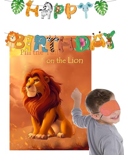 Safari Party Game - Pin the Tail on the Lion with Blindfolds & Stickers