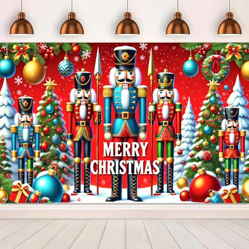Christmas Nutcracker Banner Santa Sleigh Holiday Decorations - 71 x 43 Inch - Variation of THIS listing