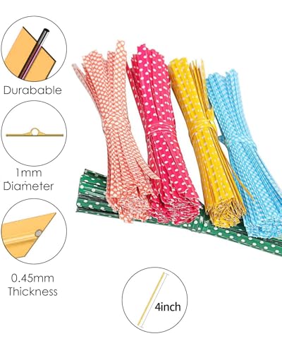 300 PCS 4-Inch Polka Dotted Twist Ties for Food & Crafts