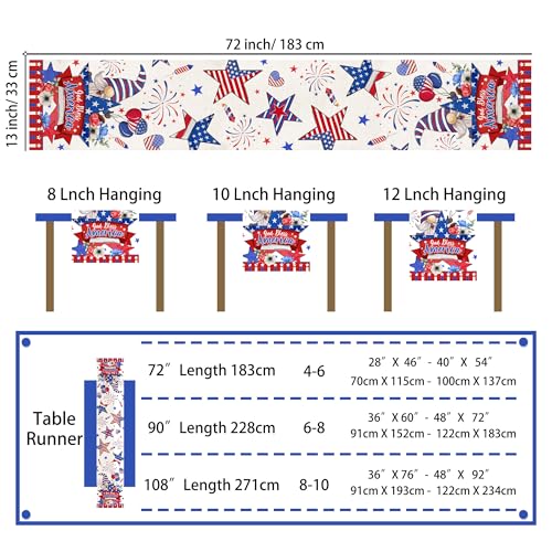 Patriotic 4th of July Table Runner - 72 Inch Linen Decor