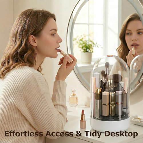 CTIME Makeup Brush Holder with Lid - 5-Compartment Organizer