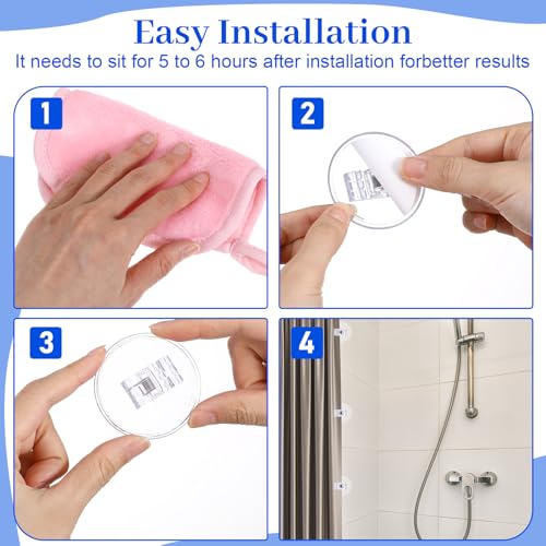 4-Pack Self-Adhesive Shower Curtain Clips - Clear Splash Guard Holders