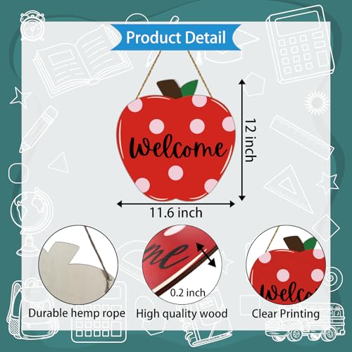 Wooden Apple Welcome Sign for Classroom - Back to School Door Decoration