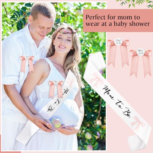 Pink Bow Mom to Be Sash Set with Crown & Pins for Baby Shower