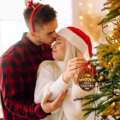 Our First Christmas Together 2025 Ornament - 3" Rustic Photo Frame
