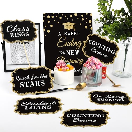 Graduation Candy Buffet Labels Set - Black and Gold Party Decor