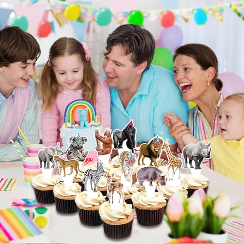 36 PCS Jungle Safari Cupcake Toppers for Birthday Parties