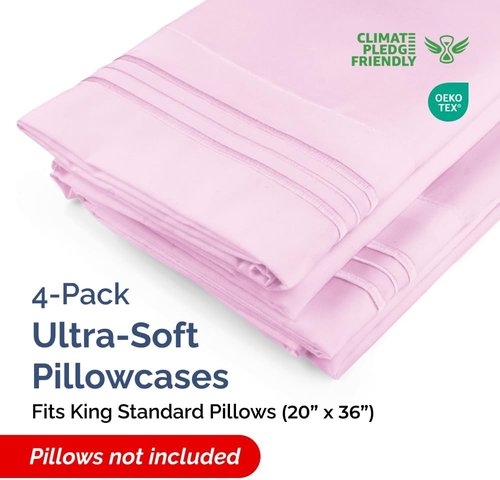 King Standard Pillow Cases - Soft Hotel Quality Covers for Comfy Bedding | Set of 4 Light Pink