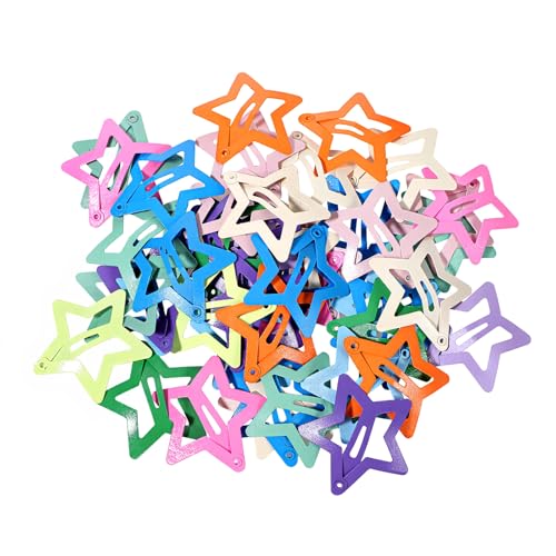 LIQWEI 50 Pcs Star Hair Clips - Colorful Metal Non-Slip Snap Barrettes for Women and Girls