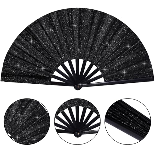 tiggell 13-Inch Line Dancing Rave Fans - Glitter Folding Hand Fans