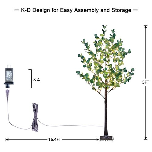 Lighted Eucalyptus Tree 5FT 162 LED Artificial Tree for Decor Inside and Outside Home Patio Wedding Festival Christmas Decoration Warm White
