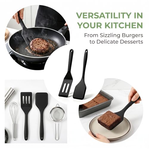 PROXIMY Black Small Silicone Spatula Set - Heat-Resistant Mini Kitchen Utensils