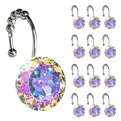 Sunlit Crystal Ab Round Diamond Shower Curtain Hooks - 12 Pack