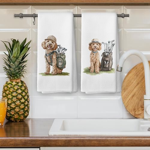 Funny Goldendoodle Golf Kitchen Towels - Set of 2, 16x24in