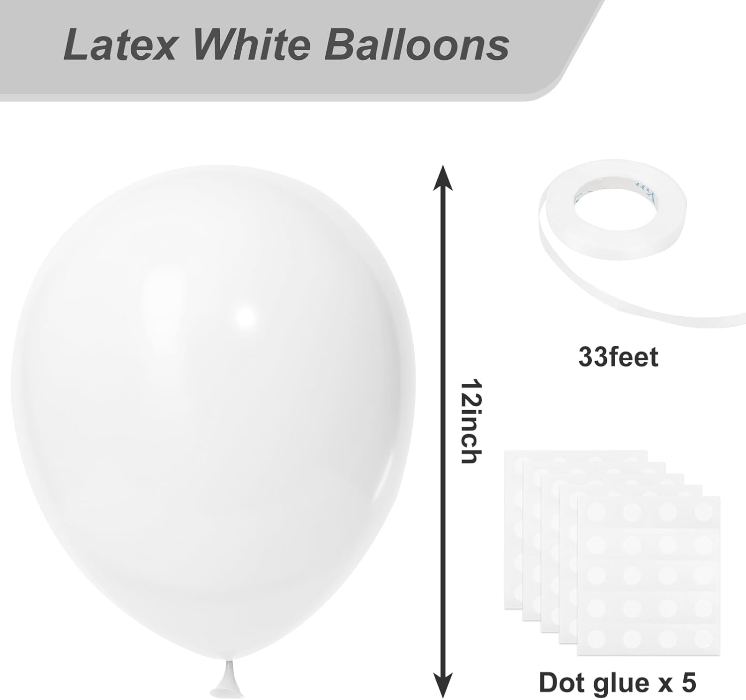 RUBFAC 120pcs White Latex Balloons - 12 Inches for Birthday, Baby Shower & Wedding Decorations