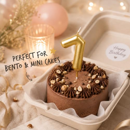 CARGEN Gold Number 7 Birthday Candle - 3D Chubby Cake Topper for Mini Cakes