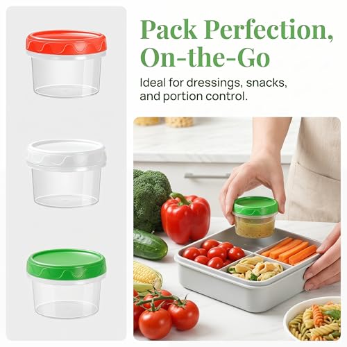 EONJOE 2oz Reusable Plastic Salad Dressing Containers with Airtight Lids - 6 Pack