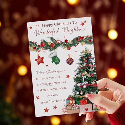Heartfelt Christmas Card for Wonderful Neighbors - Merry Xmas Greeting Card for Him Her - Spercy