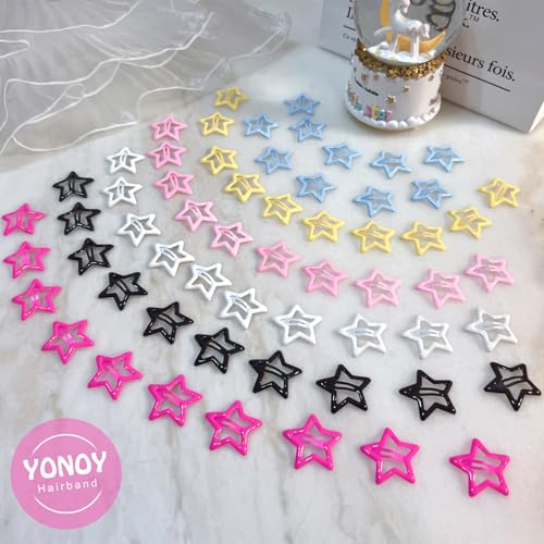 YONOY 60-Piece Star Hair Clips Metal Snap Barrettes in Multi-Colors