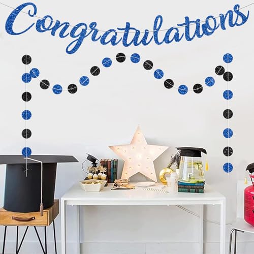 Blue Congratulations Banner and Circle Dot Garland Set - Pre-strung Decor