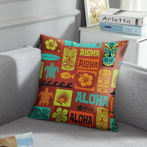 Hawaiian Plumeria Tiki Throw Pillow Cover - 20x20 Inch