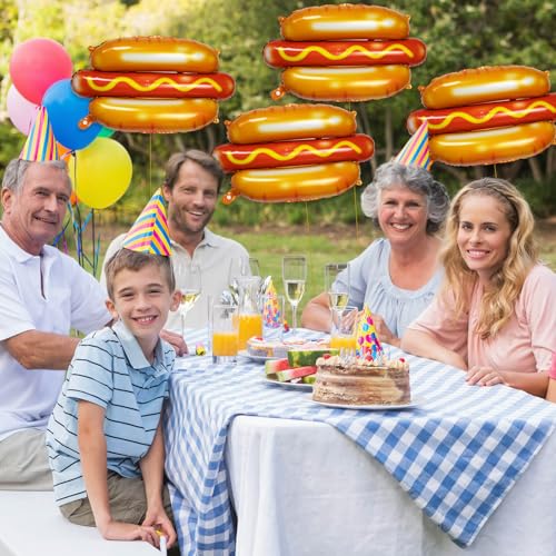 Large 28 Inch Hot Dog Balloons - 7 Pack Food Party Decorations, Thick Foil Material