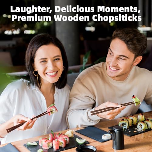 Antner 5 Pairs Reusable Hardwood Chopsticks - Minimalist Line Art Design