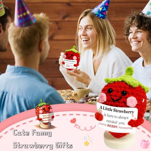 Berry Awesome Handmade Crochet Strawberry Gift with Cheer Up Card