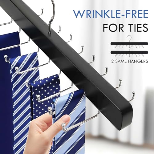 2-Pack Wooden Tie Rack Hanger - 36-Hook Closet Organizer for Ties & Belts