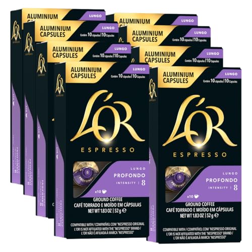 L'OR Profondo Lungo Espresso Capsules - 80 Count Aluminum Pods for Nespresso