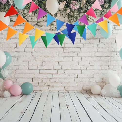 Colorful Rainbow Pennant Banner - 48Pcs with 4 Strings