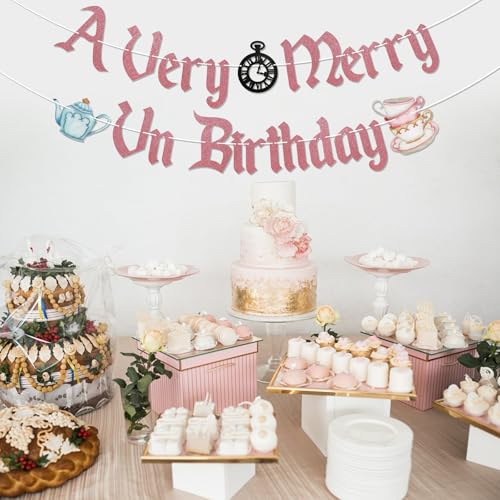 A Very Merry UnBirthday Glitter Banner - Wonderland Party Decorations