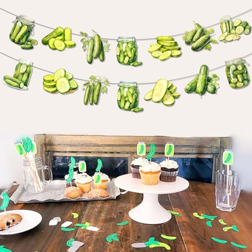 Pickle Birthday Banner Set - 2pc Green Funny Cucumber Party Decorations