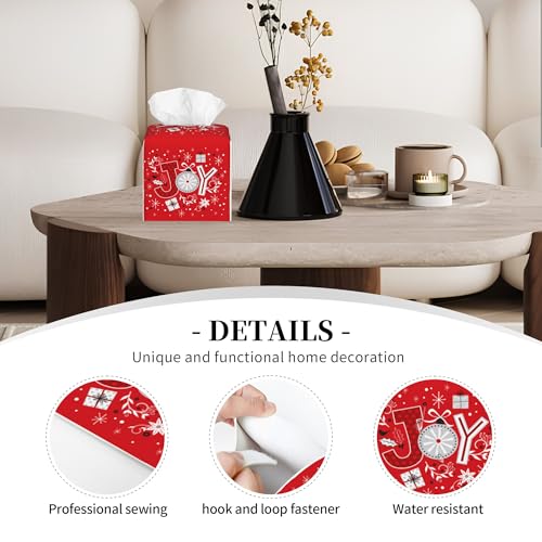 Square Leather Tissue Box Cover - Merry Christmas Snowflake Design