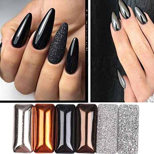 Bellecrey Black Chrome Nail Powder Mirror Metallic Pigment Glitter Dust