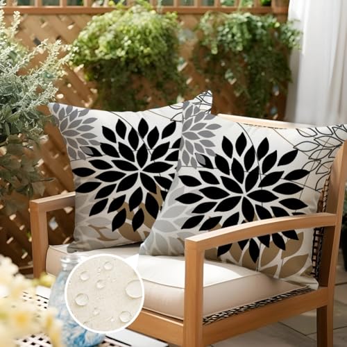 RABUSOFA 18x18 Waterproof Outdoor Pillow Covers - Black & Tan Set of 2