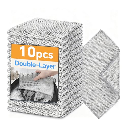 Stainless Steel Wire Scrubber Sponges - 10 Pack Non-Scratch Cleaning Cloths