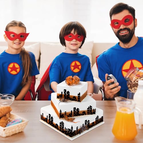 Lemicin 6 Pcs City Cake Side Borders - Black Double-Sided Lighted Skyline Cake Toppers for Birthday Parties